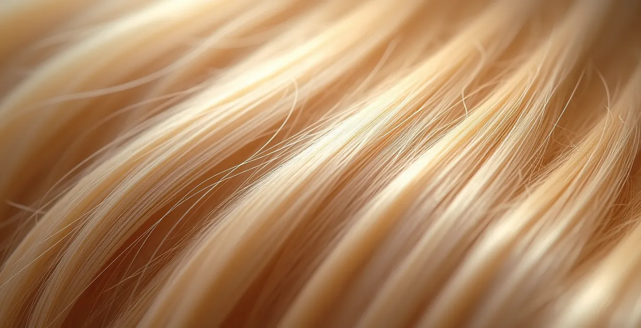 Détail macro de mèches blondes avec reflets dorés
